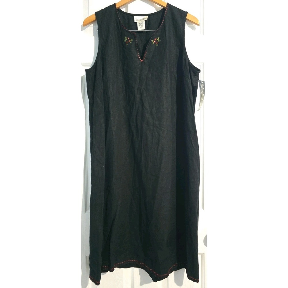 Uniform John Paul Richard Vintage Dress ~ Sz L~ Long ~ Black ~ Linen Blend